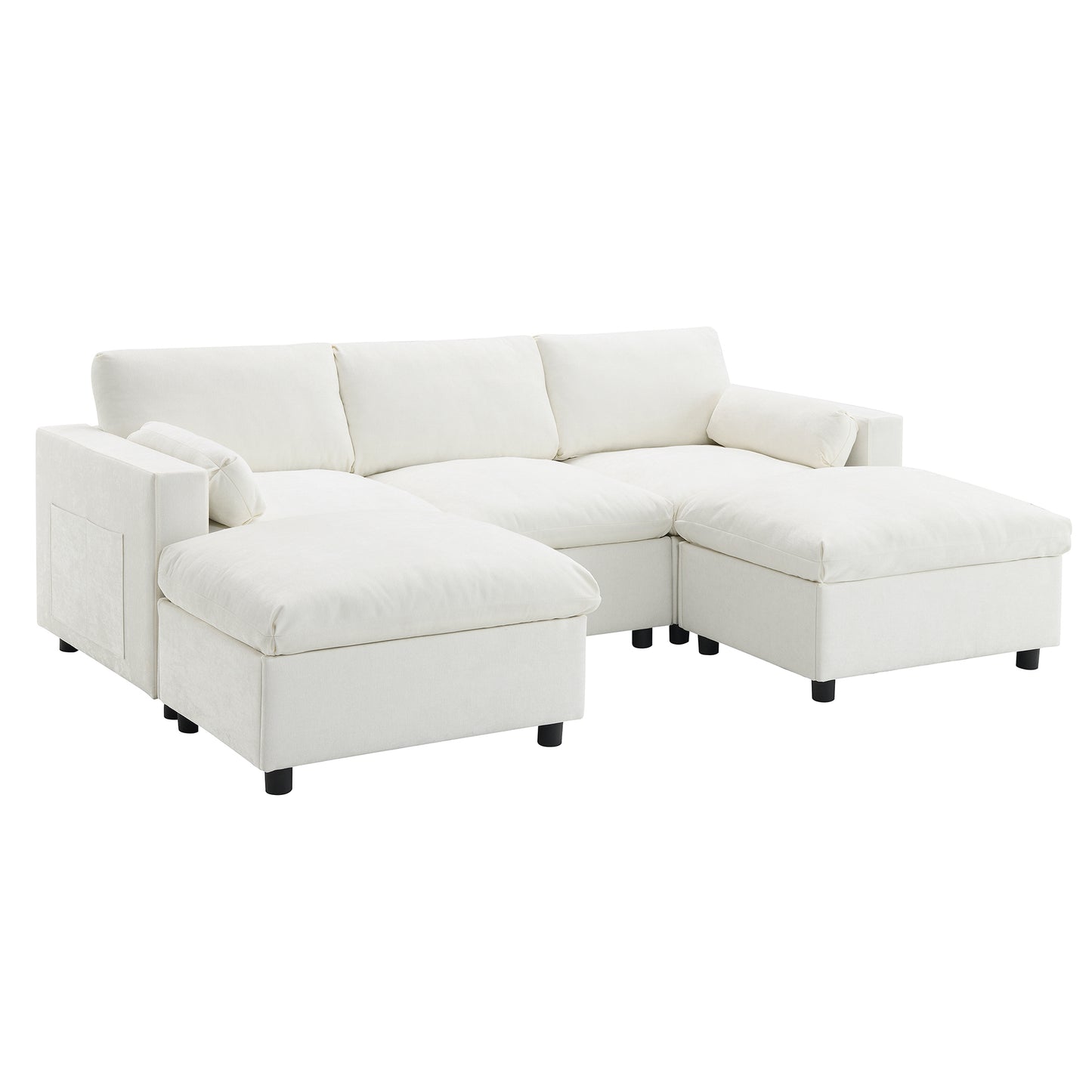 86.5''Chenille Sectional Sofa with Storage Pockets, 5 Seat U Shaped Sleeper Couch Set,2 PIC Free Combination