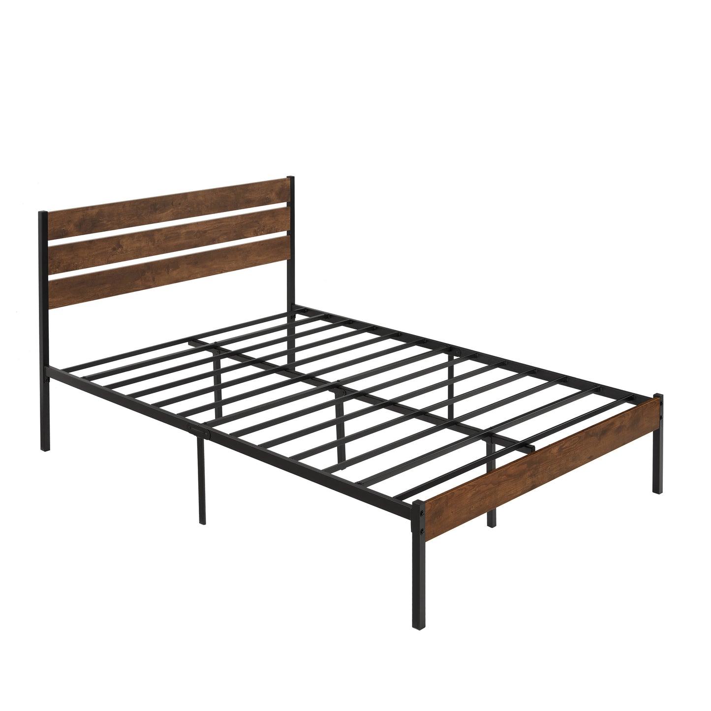 Full Size Bed Frame with Wood Headboard No Box Spring Needed-Brown.