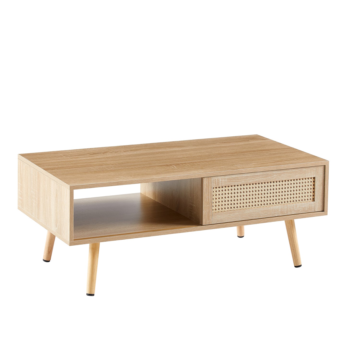 41.34" Rattan Coffee table, sliding door for storage