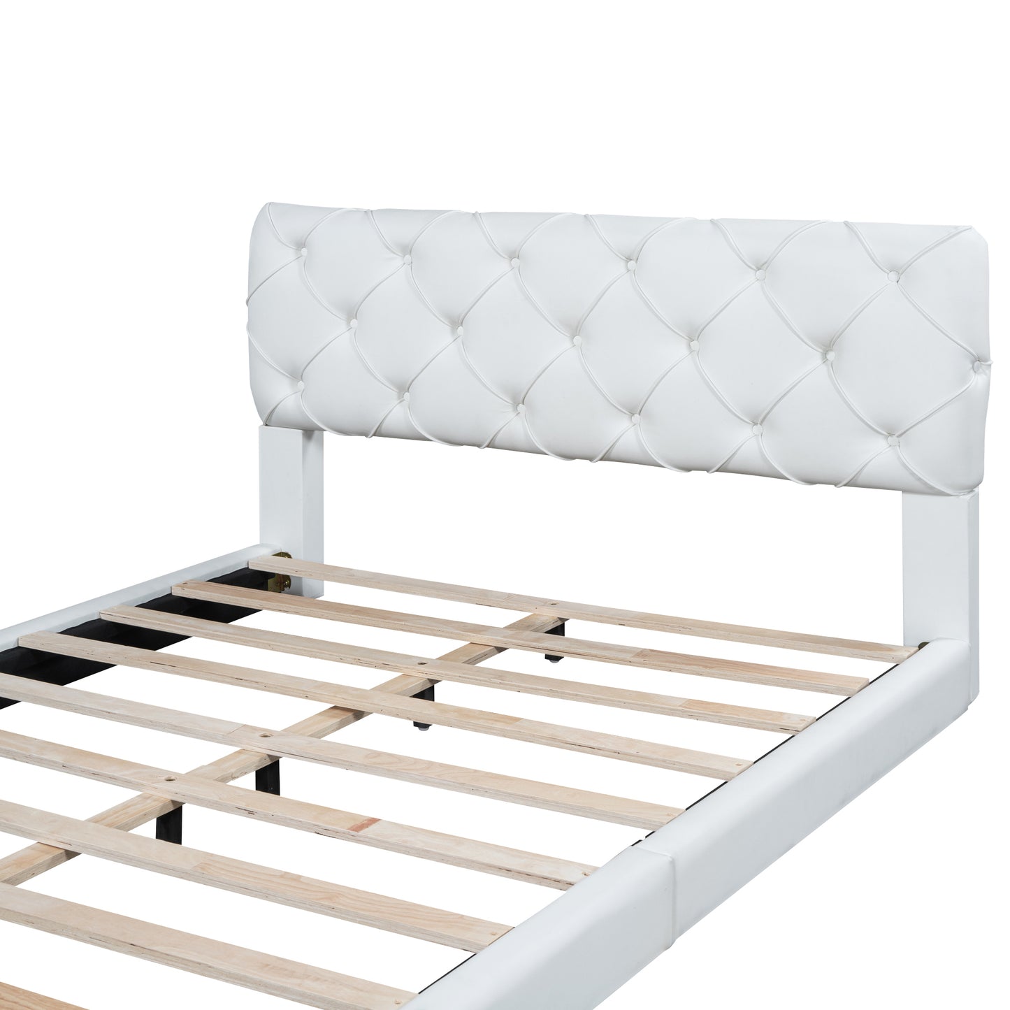 Queen Size Tufted Upholstered Platform Bed, White