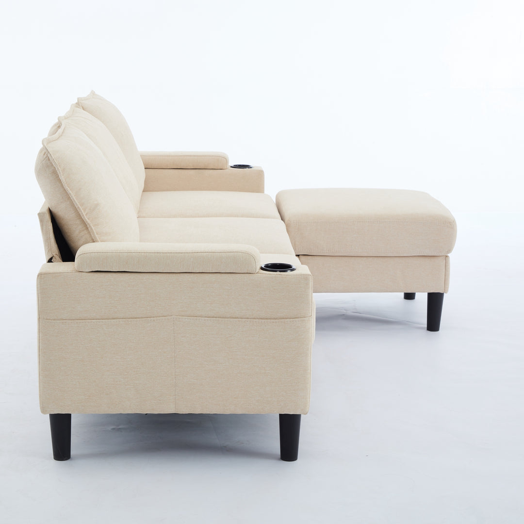 beige color knock down 3-seat combo sofa with storage ottoman