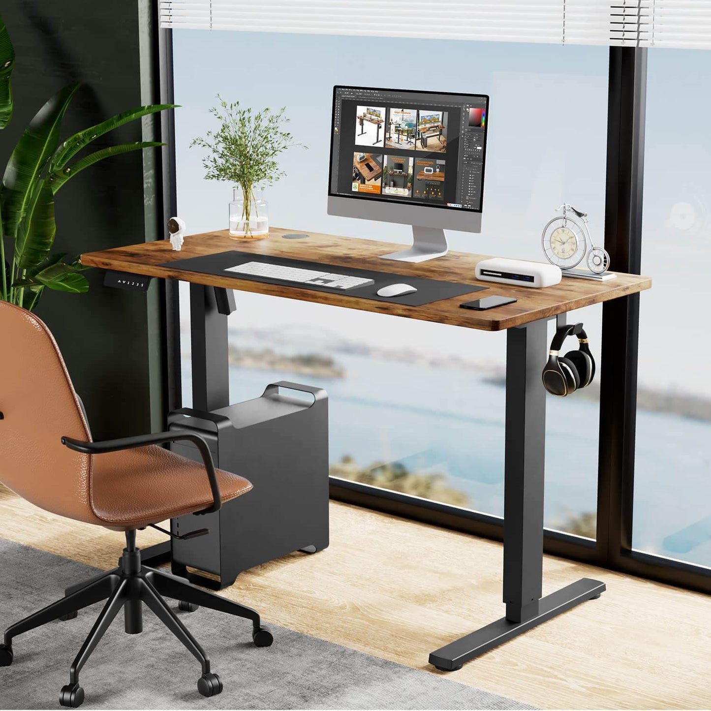 Electric Height Adjustable Standing Desk,Brown,55'' x 24"