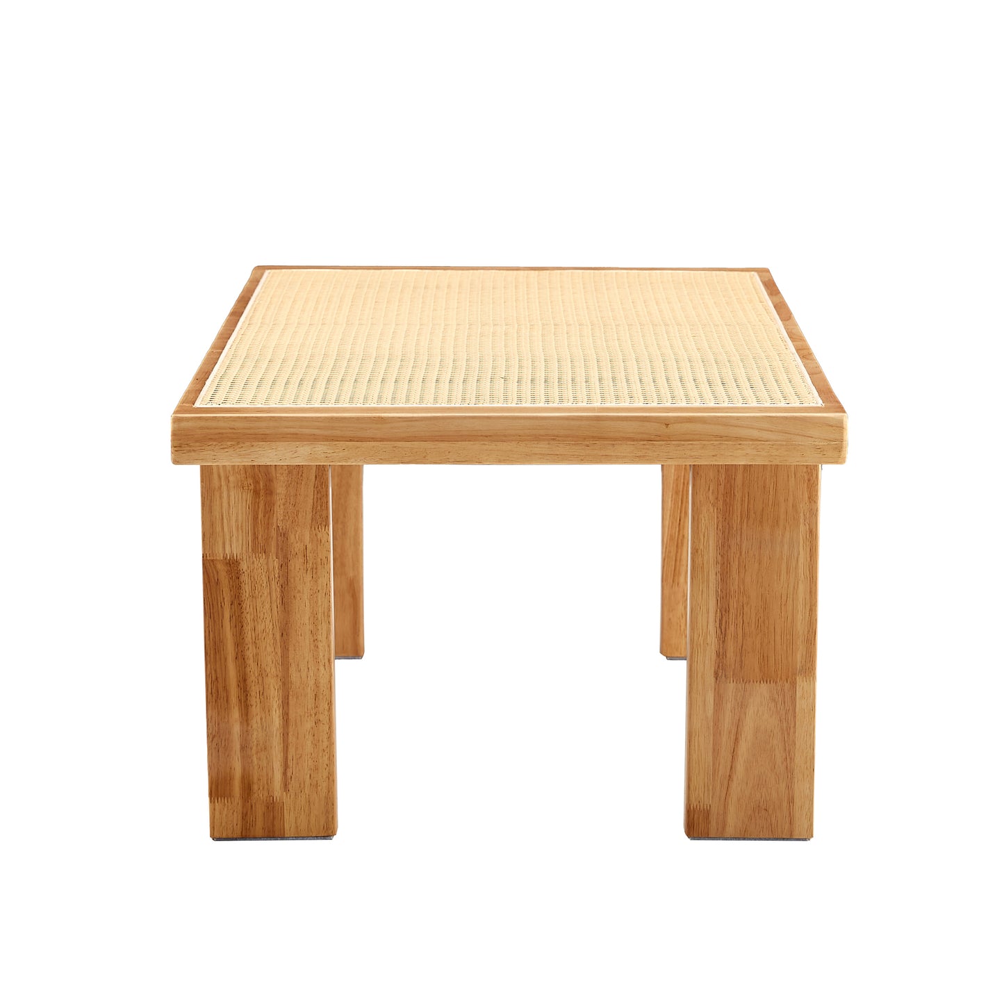 Modern and minimalist rectangular rattan tabletop with rubber wooden leg