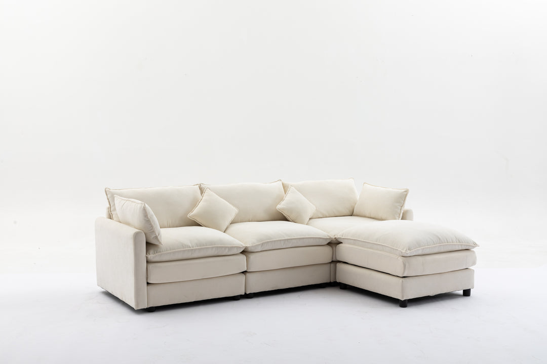 Modular Sectional Sofa, 100.39" x 34.65" 3-Seater Sofa with Ottoman, Modern L-Shaped Sofa for Living Room Bedroom Apartment