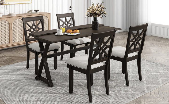 5-Piece 62*35.2inch Extendable Rubber Wood Dining Table Set with X-shape Legs
