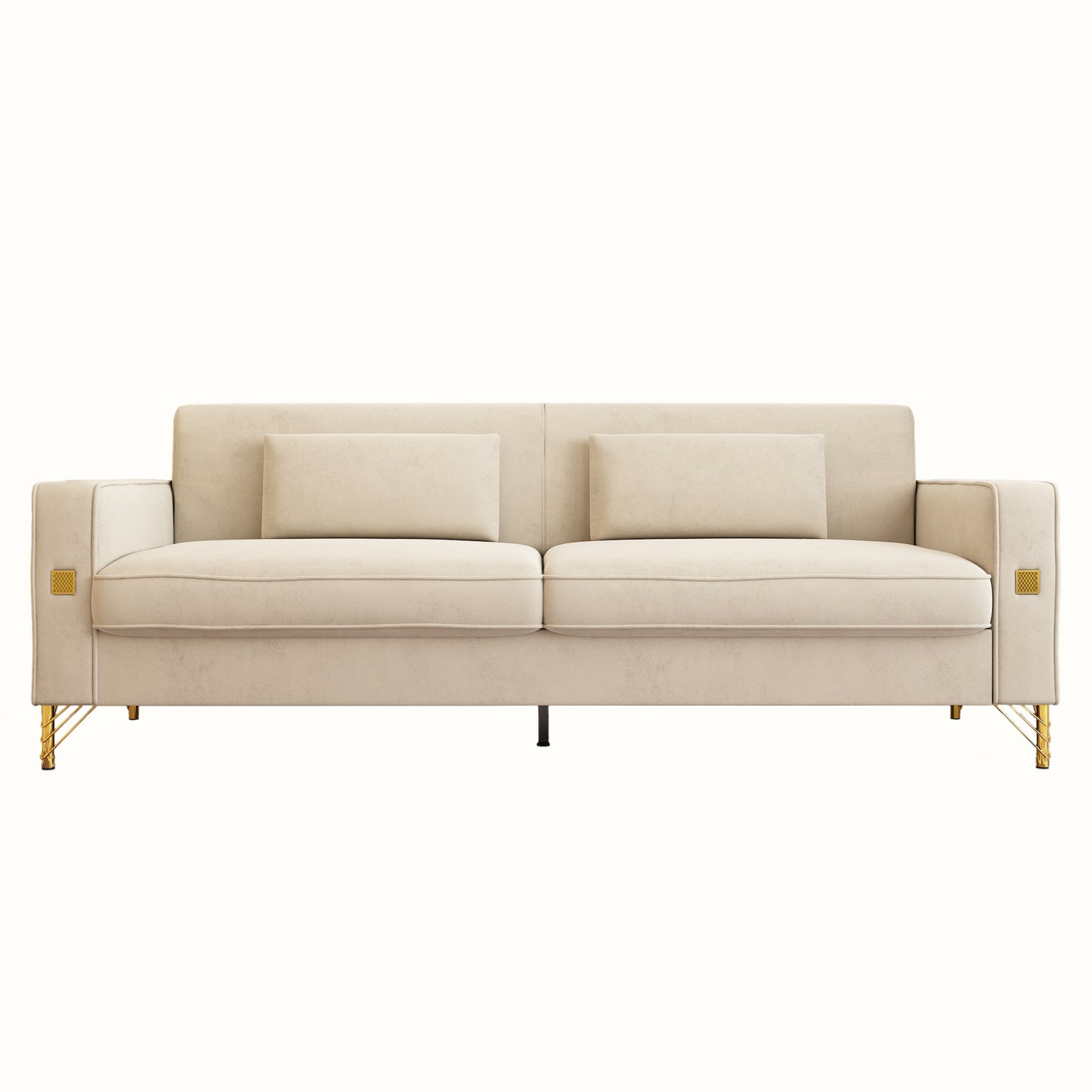 Velvet Sofa with Gold Accents