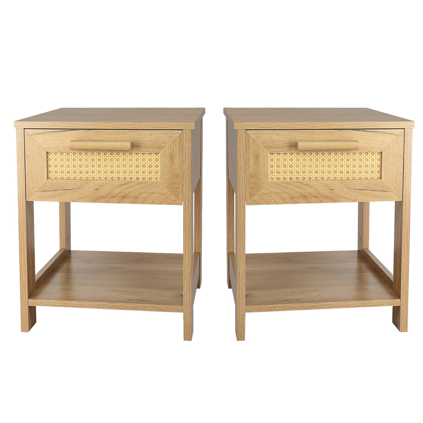 Nightstand Set of 2, 2 Drawer Dresser for Bedroom, Small Dresser with 2 Drawers and two open storage shelf  Natural Color