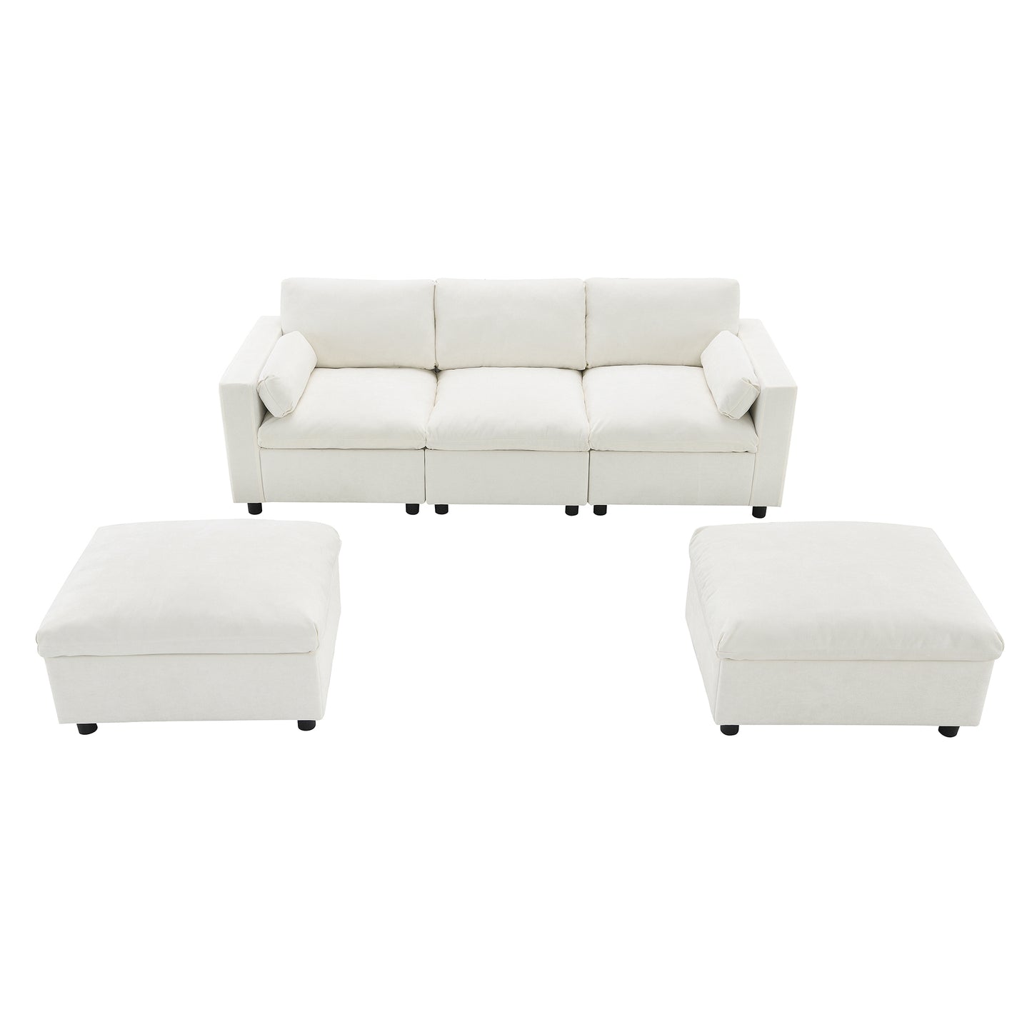 86.5''Chenille Sectional Sofa with Storage Pockets, 5 Seat U Shaped Sleeper Couch Set,2 PIC Free Combination