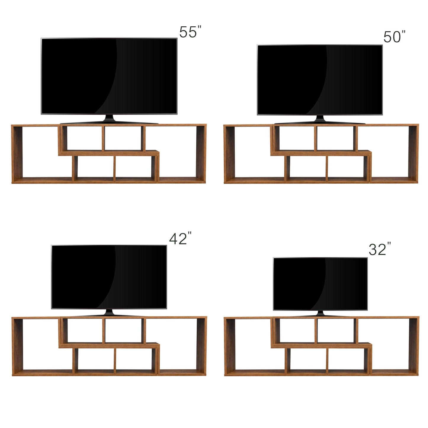 Double L-Shaped TV Stand,Display Shelf,Bookcase for Home Furniture,Walnut