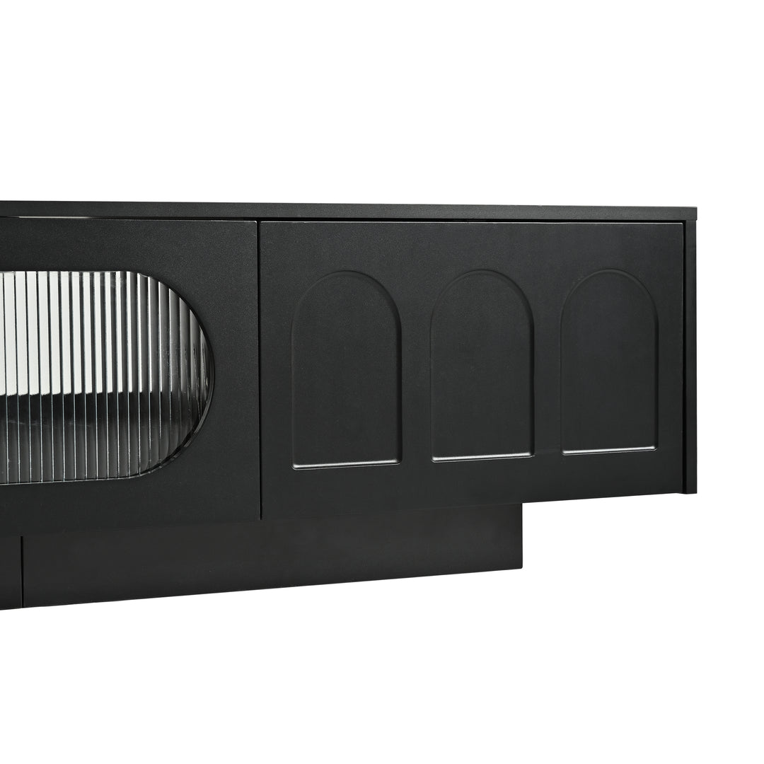 TV Stand with Fluted tempered Glass Doors for TVs Up to 95''