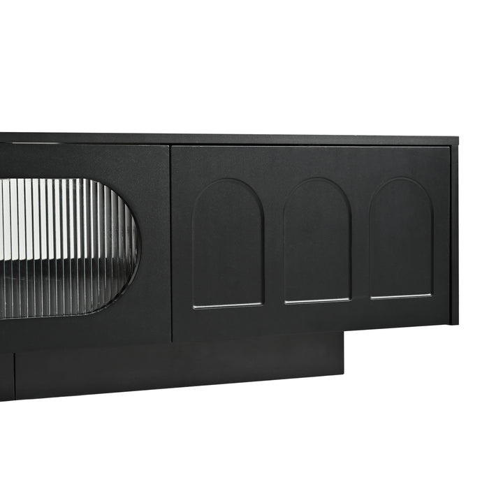 TV Stand with Fluted tempered Glass Doors for TVs Up to 95''