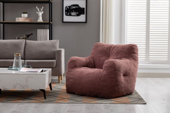 Soft Teddy Fabric Tufted Foam Bean Bag Chair With Teddy Fabric Bean Paste Red