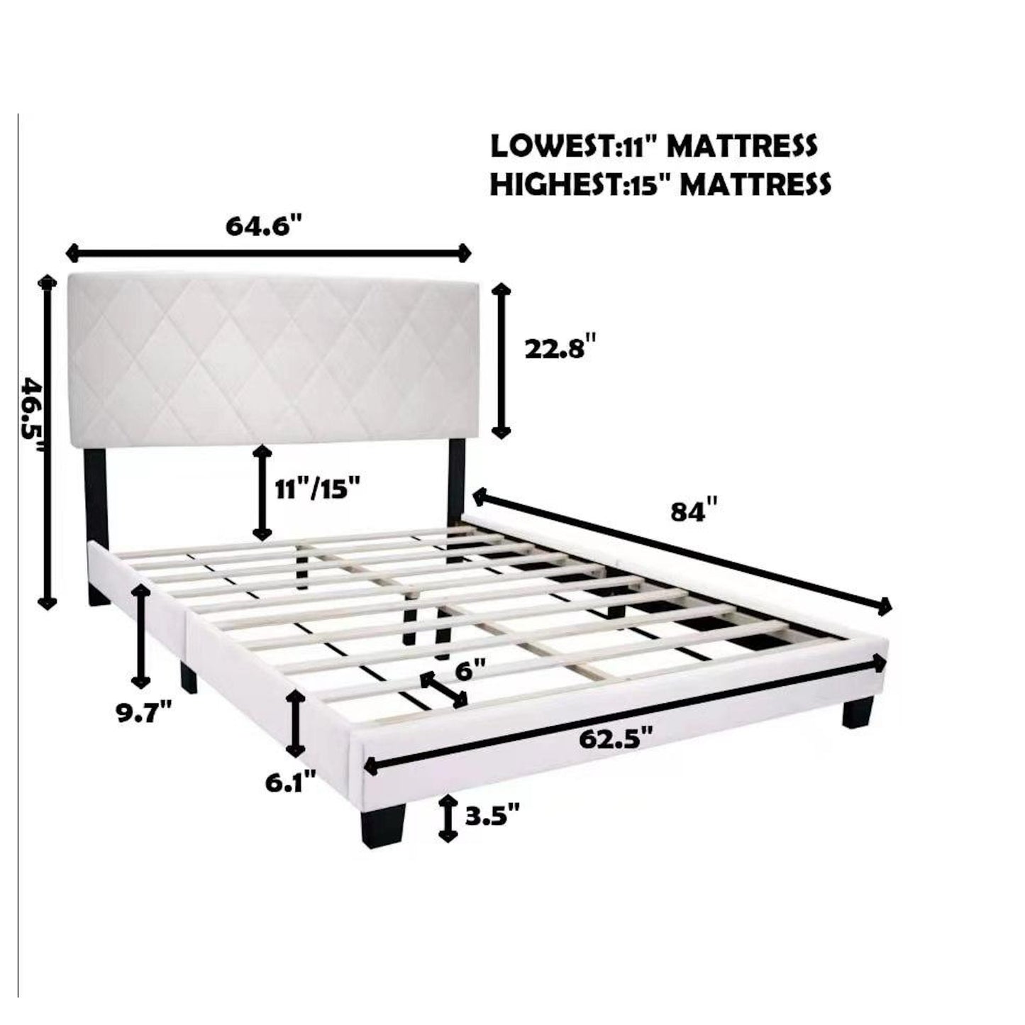 WHITE QUEEN SIZE ADJUSTABLE UPHOLSTERED BED FRAME AMERICAN SIMPLE AND VERSATILE STYLE,SUITABLE FOR ANY ROOM STYLE