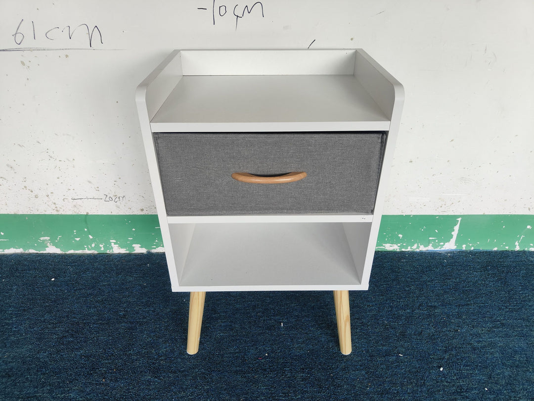 Nightstand With Collapsible Fabric Drawer, 2-Tier Storage End Table - White