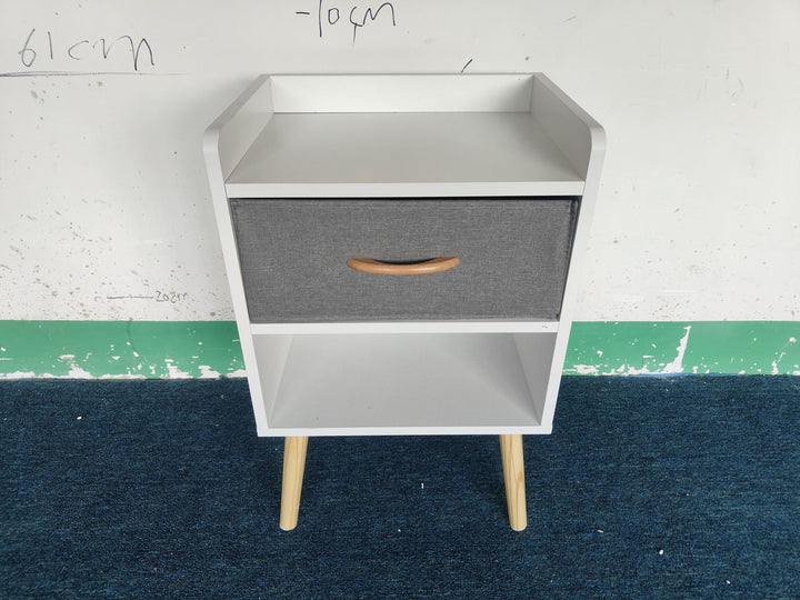 Nightstand With Collapsible Fabric Drawer, 2-Tier Storage End Table - White