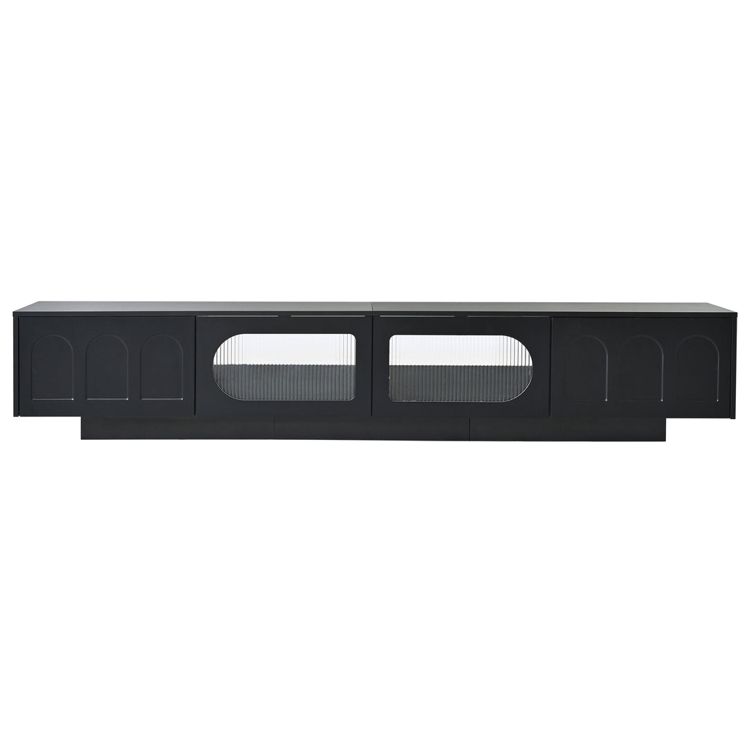 TV Stand with Fluted tempered Glass Doors for TVs Up to 95''