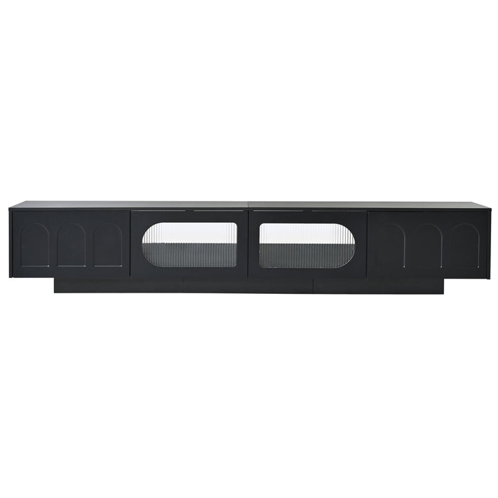 TV Stand with Fluted tempered Glass Doors for TVs Up to 95''