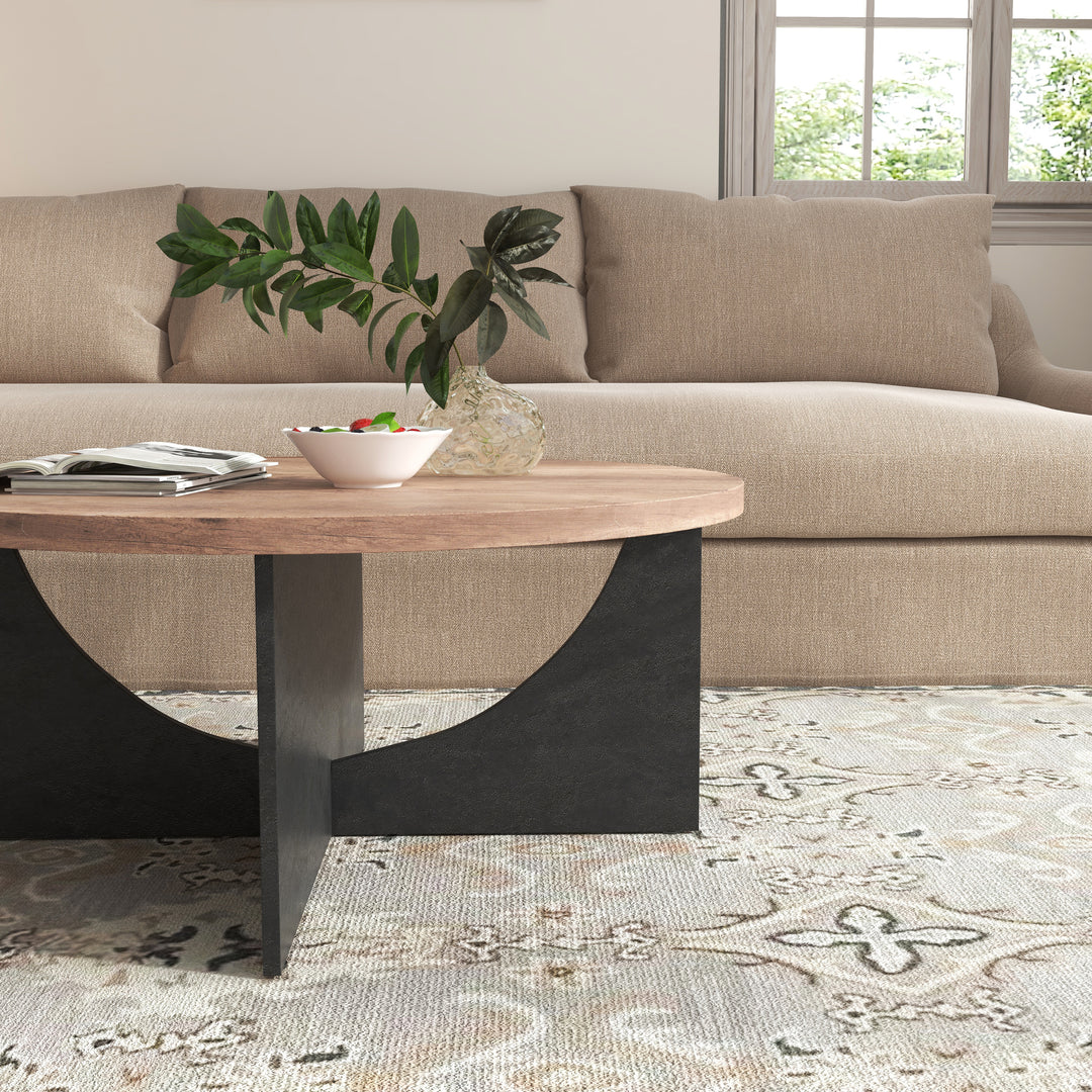 35 Inch Retro Round Coffee Table for Living Room and Bedroom
