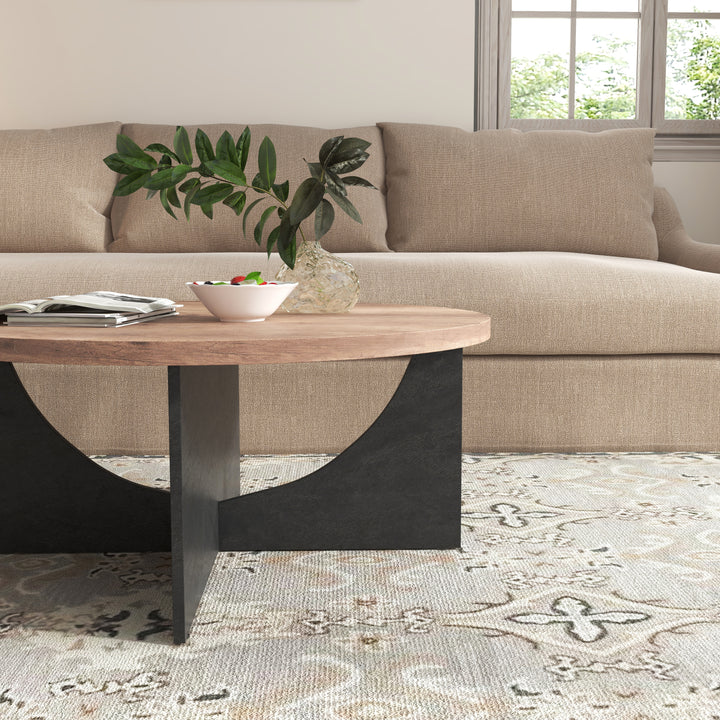 35 Inch Retro Round Coffee Table for Living Room and Bedroom