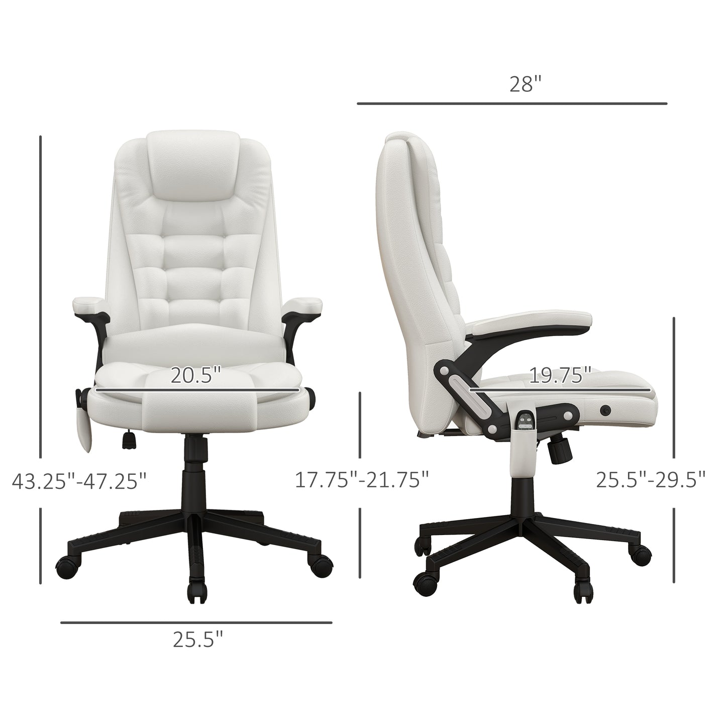 High Back Vibration Massage Office Chair with 6 Vibration Points, Heated Reclining PU Leather Computer Chair with Armrest and Remote, White