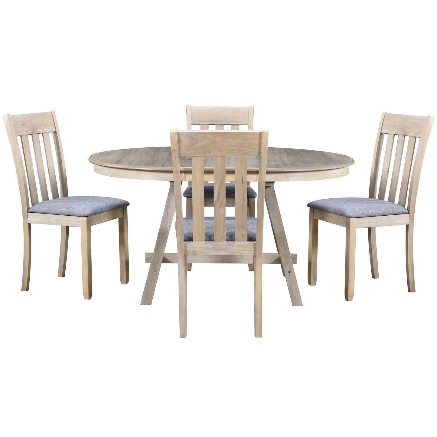 5-Piece Wood Dining Table Set Round Extendable Dining Table with 4 Dining Chairs, Dining Room Table Set for 4 person for Dining Room (Natural Wood Wash)