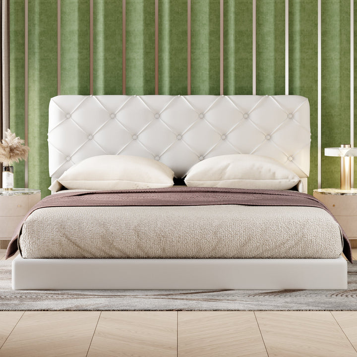 Queen Size Tufted Upholstered Platform Bed, White