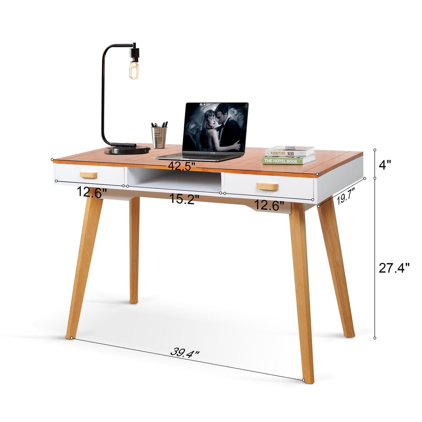 Wooden Writing Desk for Office,Solid Wood Computer Table for Home Wood+White Finish