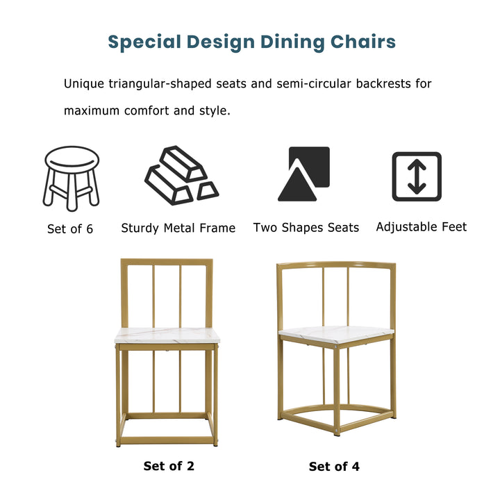 Modern 7-Piece Dining Table Set with Faux Marble Compact 55Inch Kitchen Table Set for 6, Golden+White