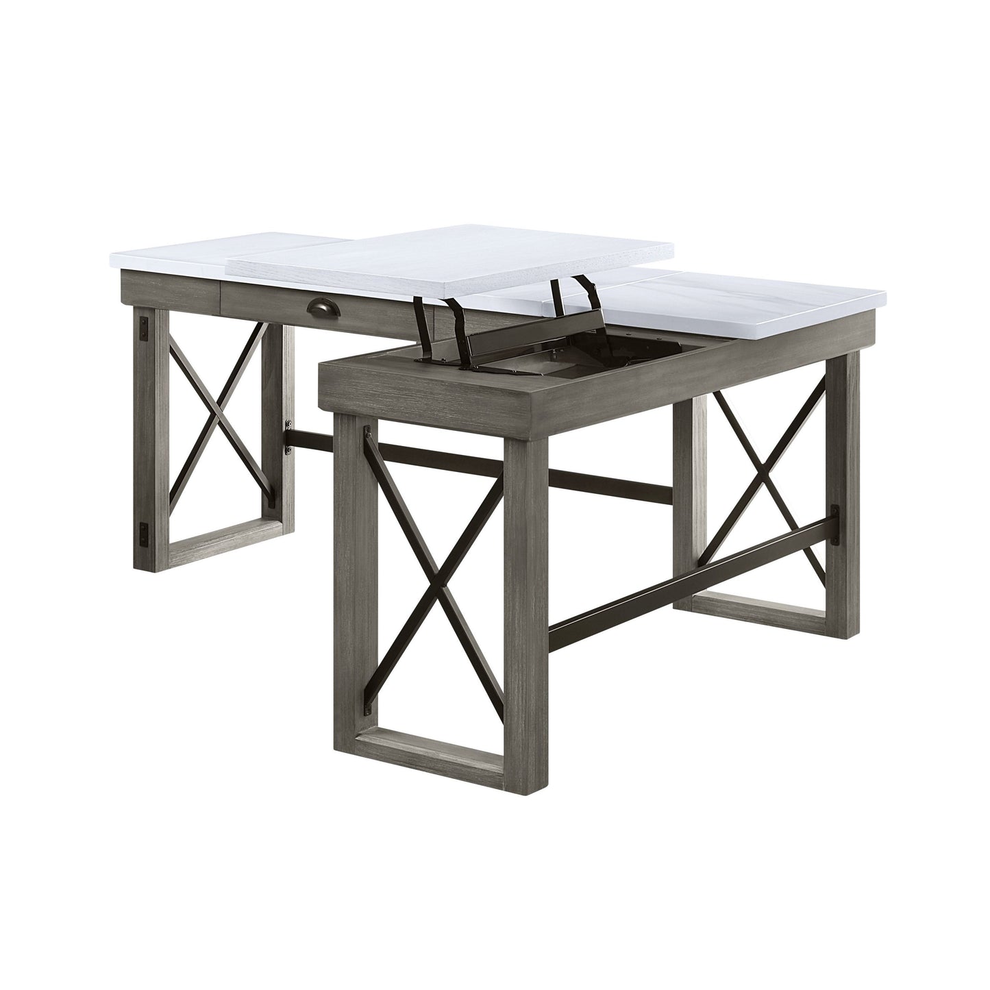 Writing Desk w/Lift Top in Marble Top & Weathered Gray Finish