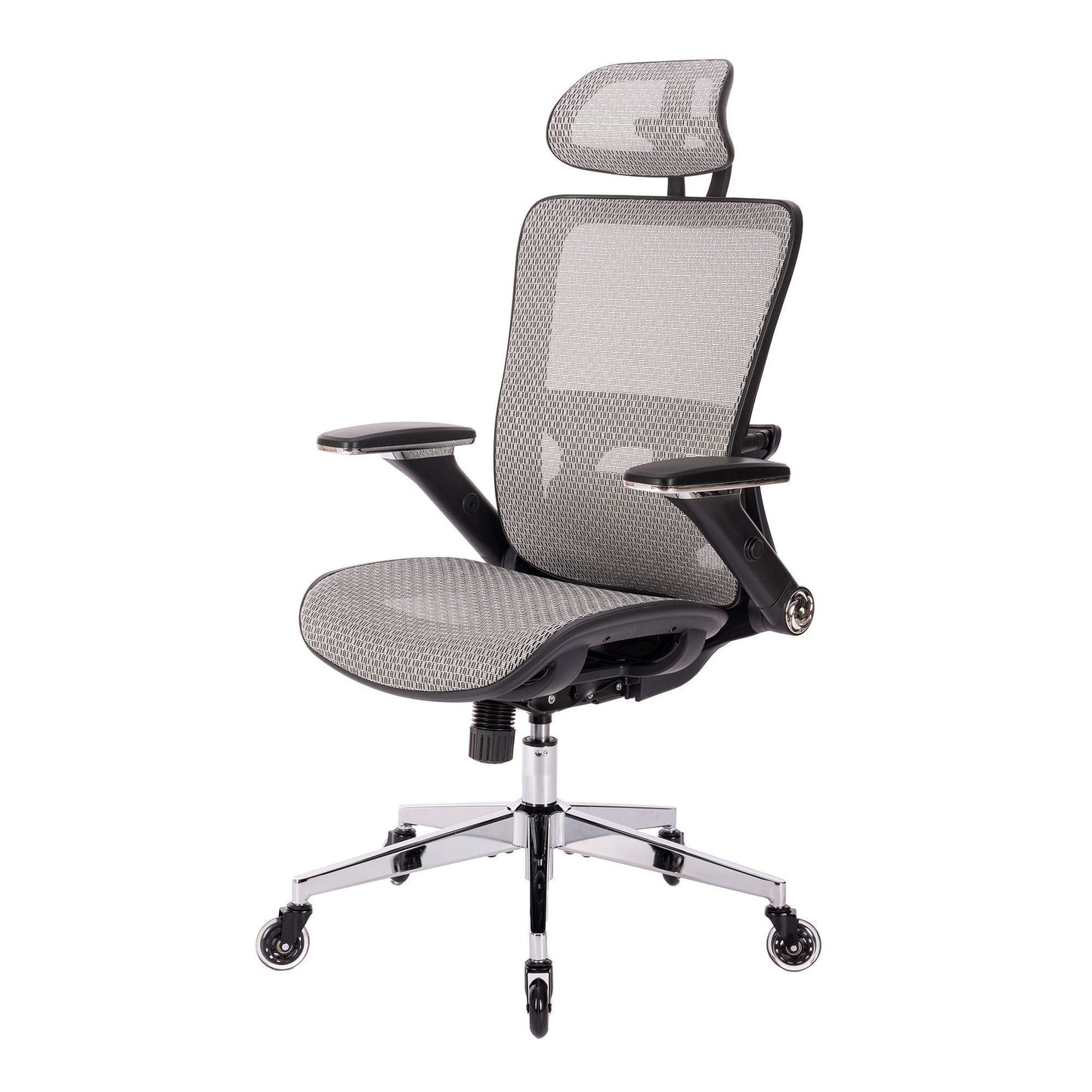 GREY Ergonomic Mesh Office Chair, High Back - Adjustable Headrest with Flip-Up Arms