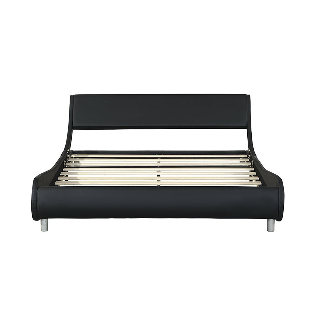 Leather Upholstered Platform Bed Frame,LED lighting with remote controller and APP,No Box Spring Needed,Easy Assemble,Queen Size,Black