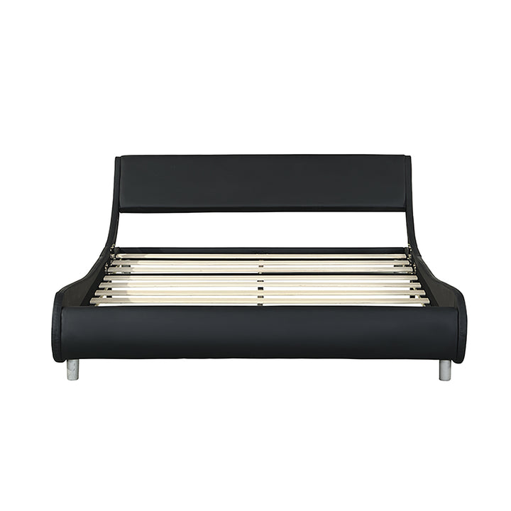 Leather Upholstered Platform Bed Frame,LED lighting with remote controller and APP,No Box Spring Needed,Easy Assemble,Queen Size,Black