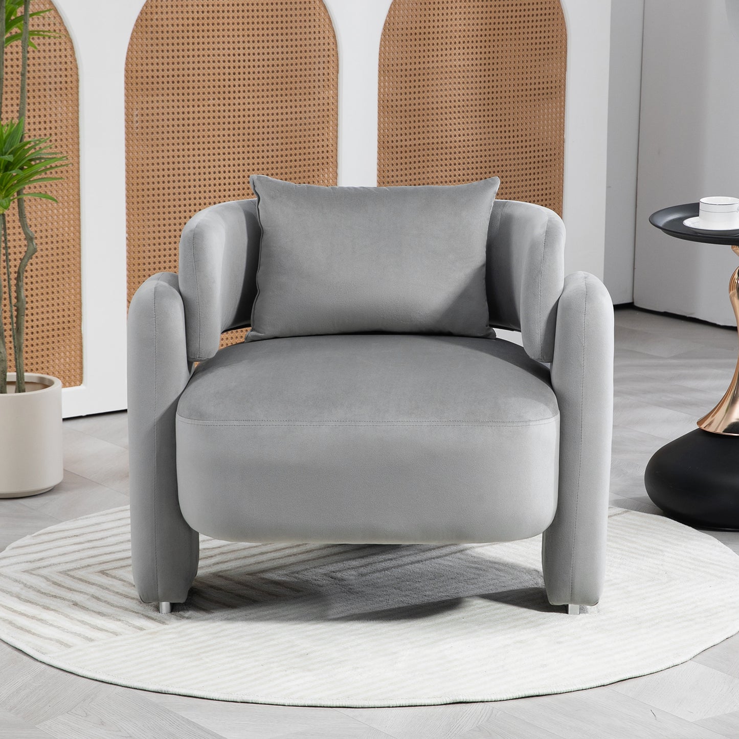 Modern design velvet lounge chair,single sofa with pillows (GREY)