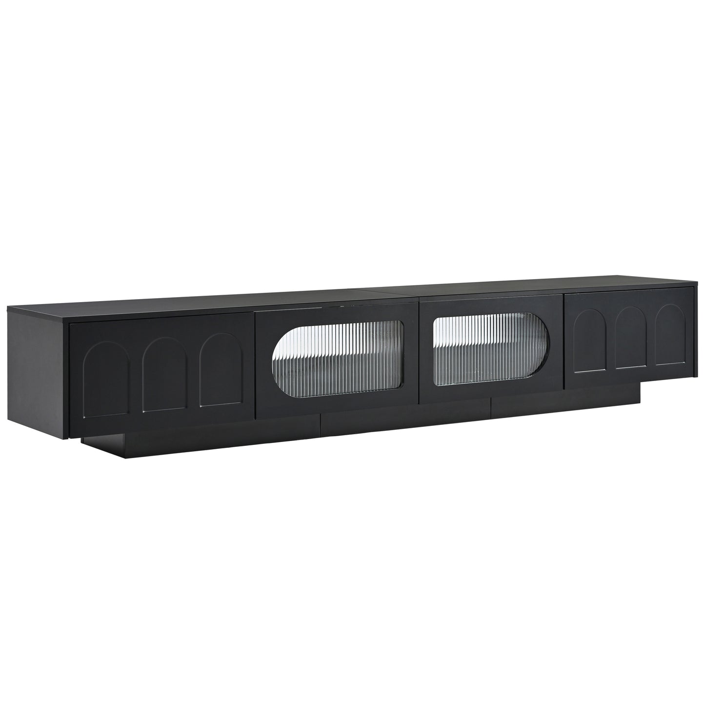 TV Stand with Fluted tempered Glass Doors for TVs Up to 95''