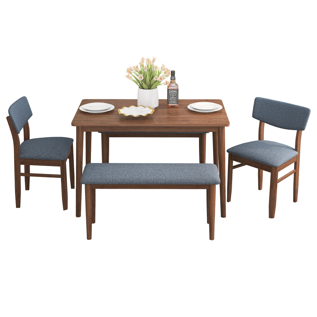 Dining Table Set with 2 Benches and 2 Chairs Fabric Cushion for 6
