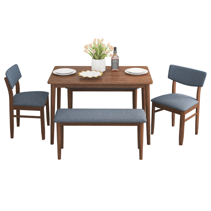Dining Table Set with 2 Benches and 2 Chairs Fabric Cushion for 6