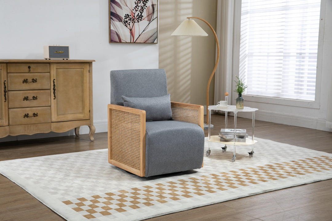 360 Degree Swivel Barrel Club Chair with one pillow,Modern Comfortable Upholstered Accent Chair (Grey linen)