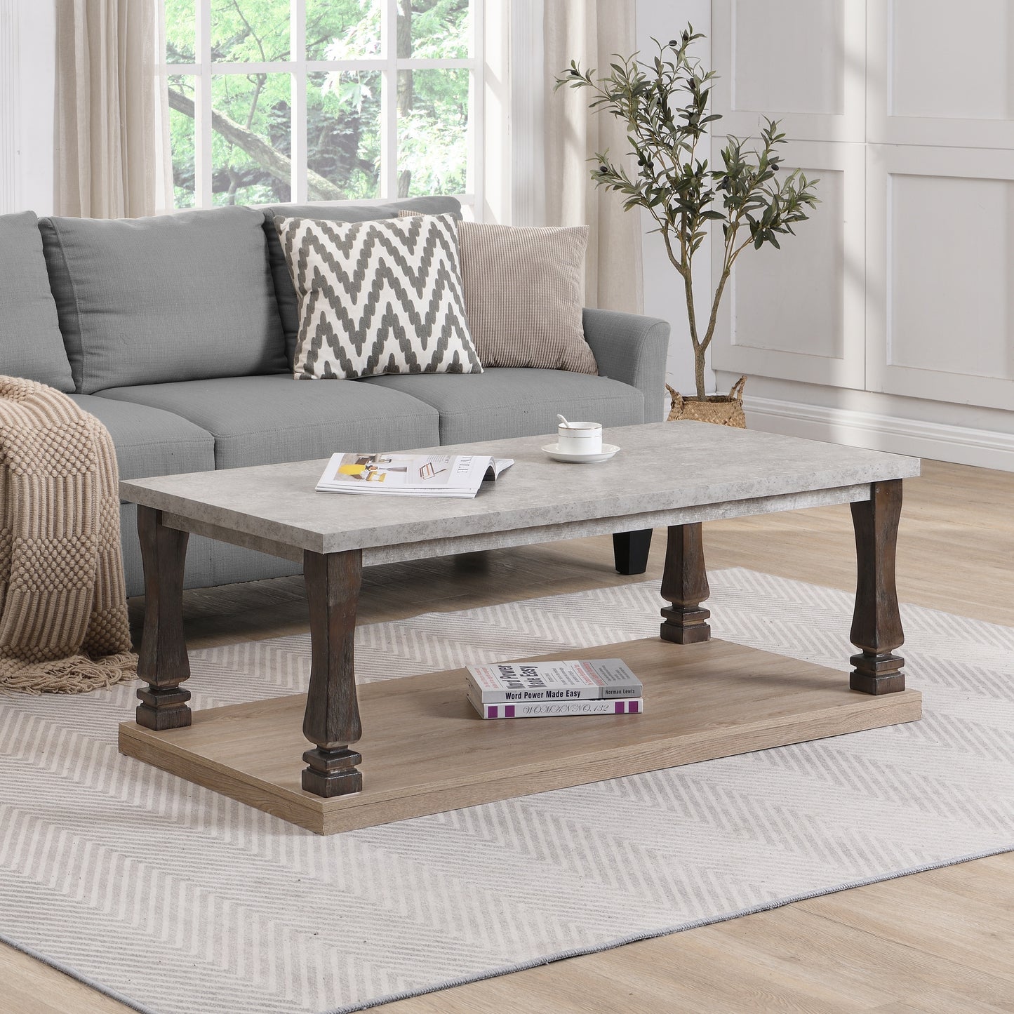 Coffee Table for Living Room, Wood Coffee Table, Grey Tabletop