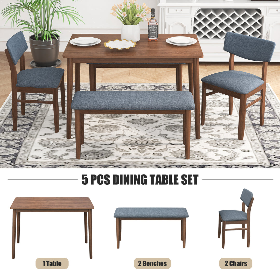 Dining Table Set with 2 Benches and 2 Chairs Fabric Cushion for 6
