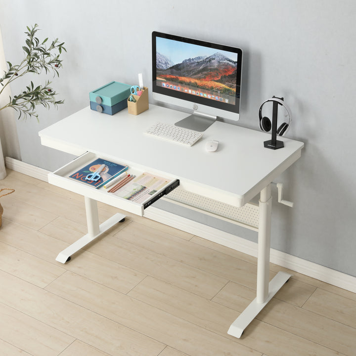 (White Tabletop) 48 x 24 InchesStanding Desk with Metal Drawer  , Adjustable Height