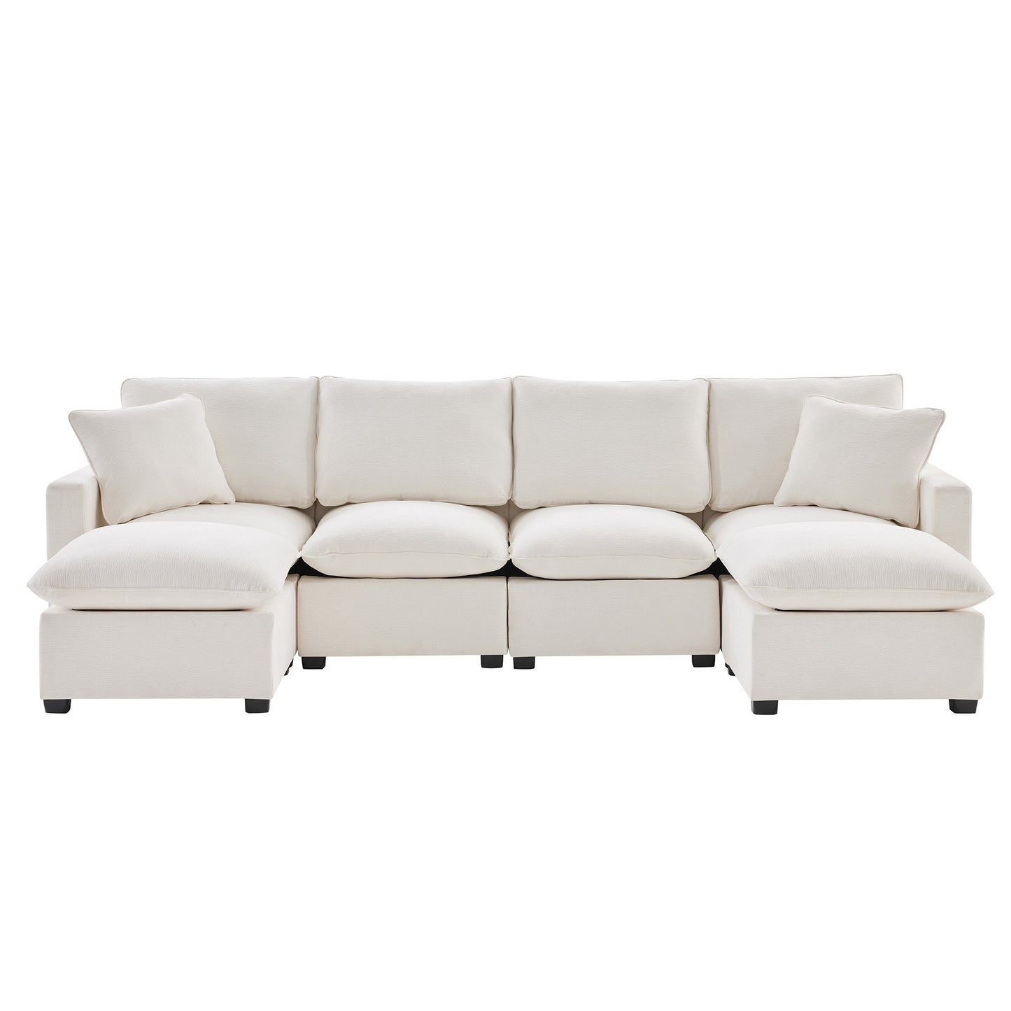 110*57" U Shape Modular Sofa, 6 Seat Chenille Sectional Couch Set with 2 Pillows Included