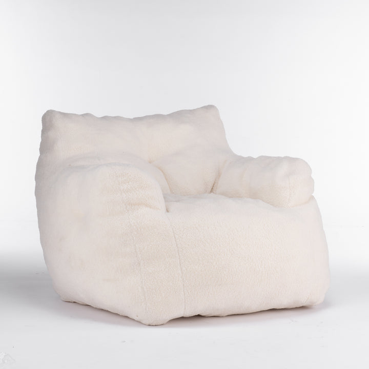 Soft Teddy Fabric Tufted Foam Bean Bag Chair With Teddy Fabric Ivory White