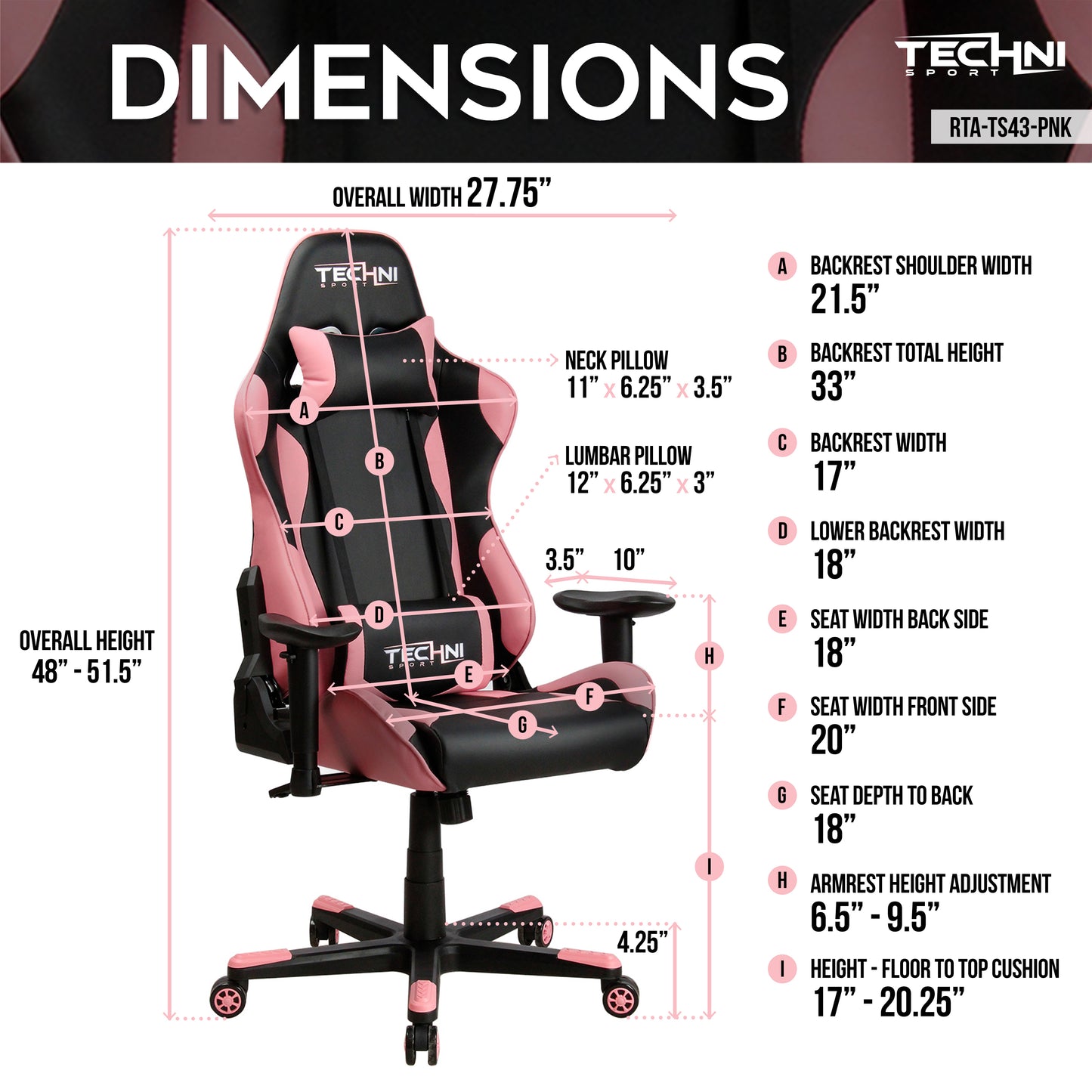 Sport TS-4300 Ergonomic High Back Racer Style PC Gaming Chair, Pink