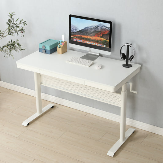 (White Tabletop) 48 x 24 InchesStanding Desk with Metal Drawer  , Adjustable Height