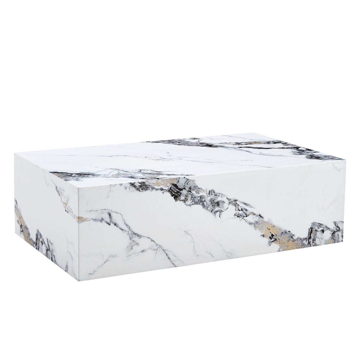 Modern MDF Coffee Table with Marble Pattern - 39.37x23.62x11.81 inches