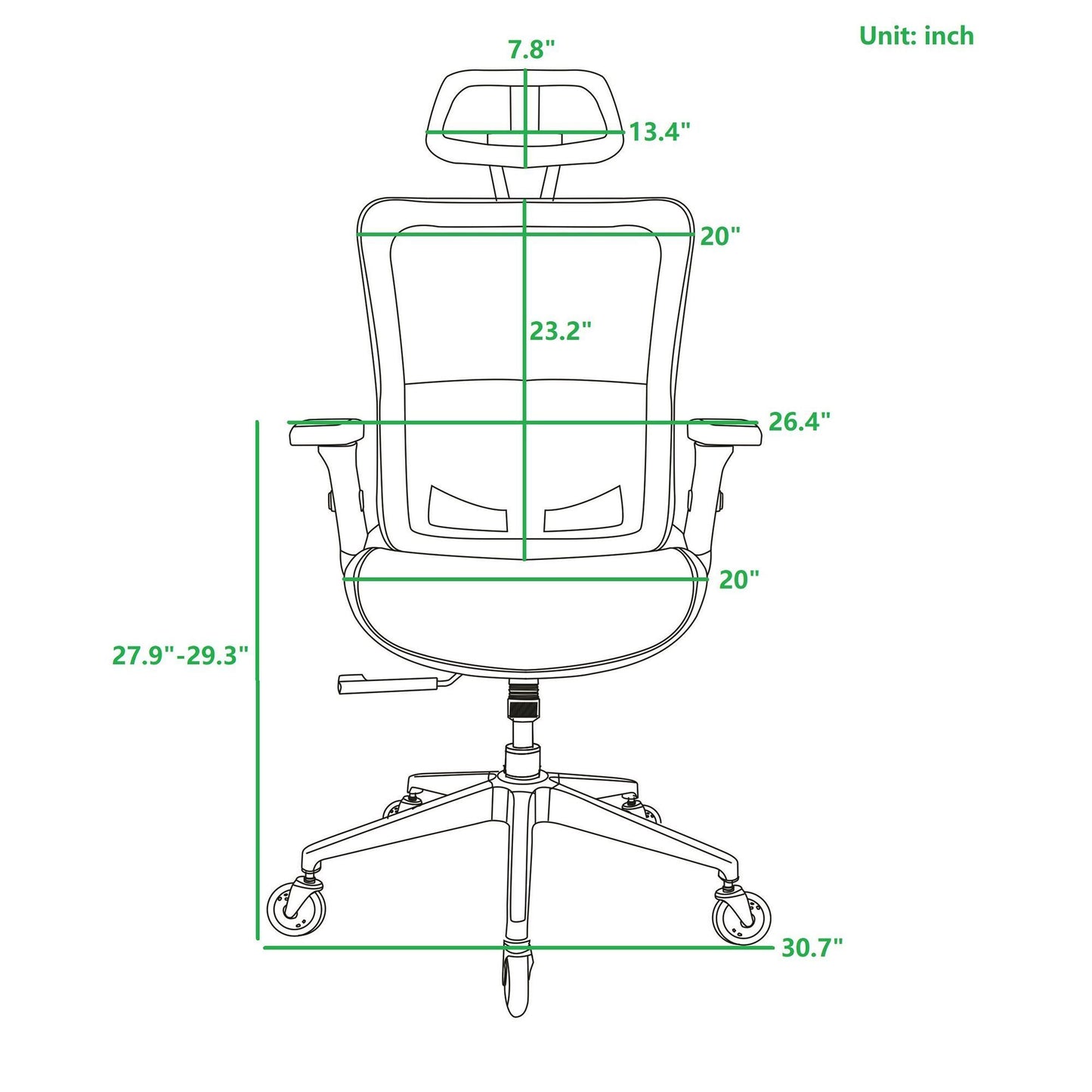 GREY Ergonomic Mesh Office Chair, High Back - Adjustable Headrest with Flip-Up Arms