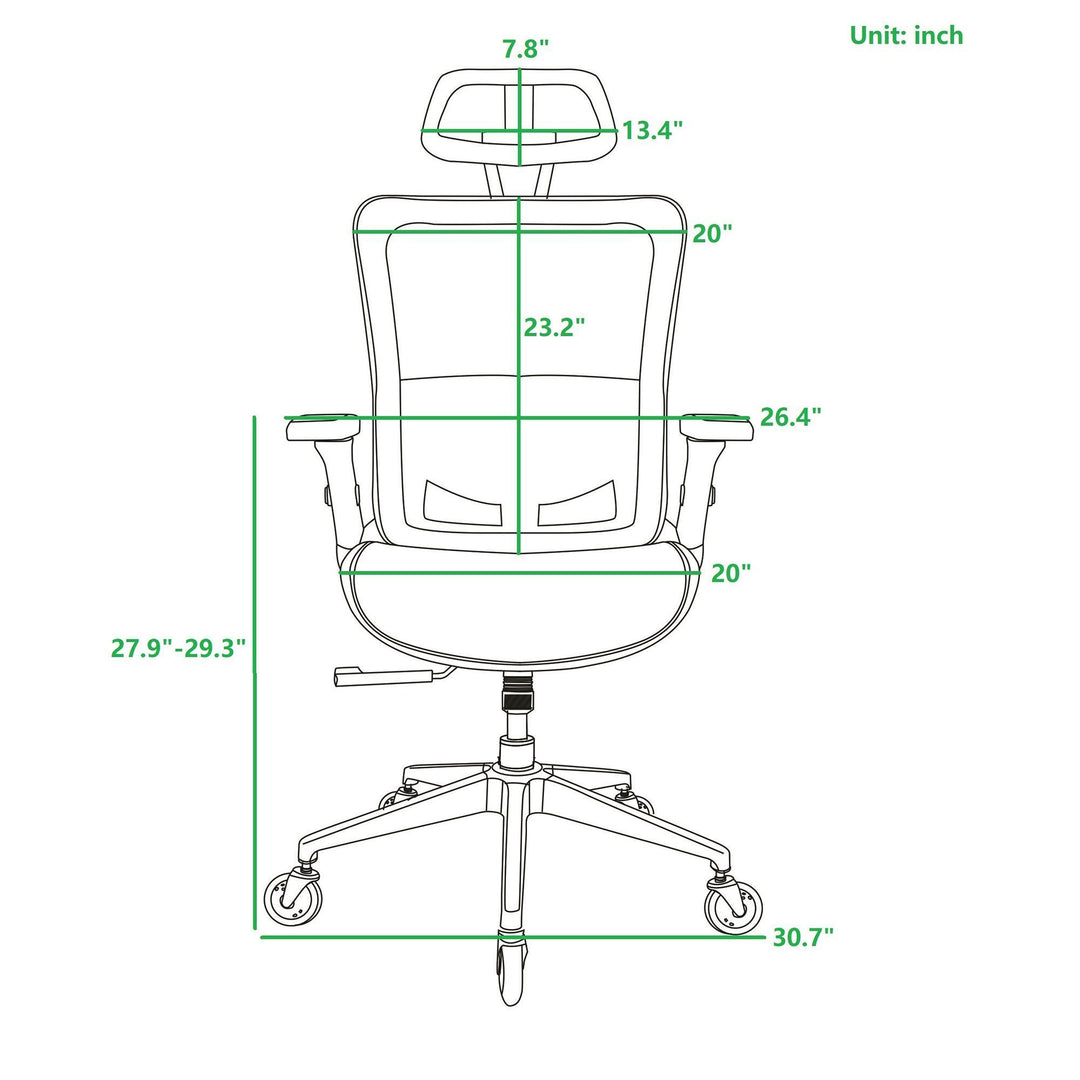 WHITE Ergonomic Mesh Office Chair, High Back - Adjustable Headrest with Flip-Up Arms