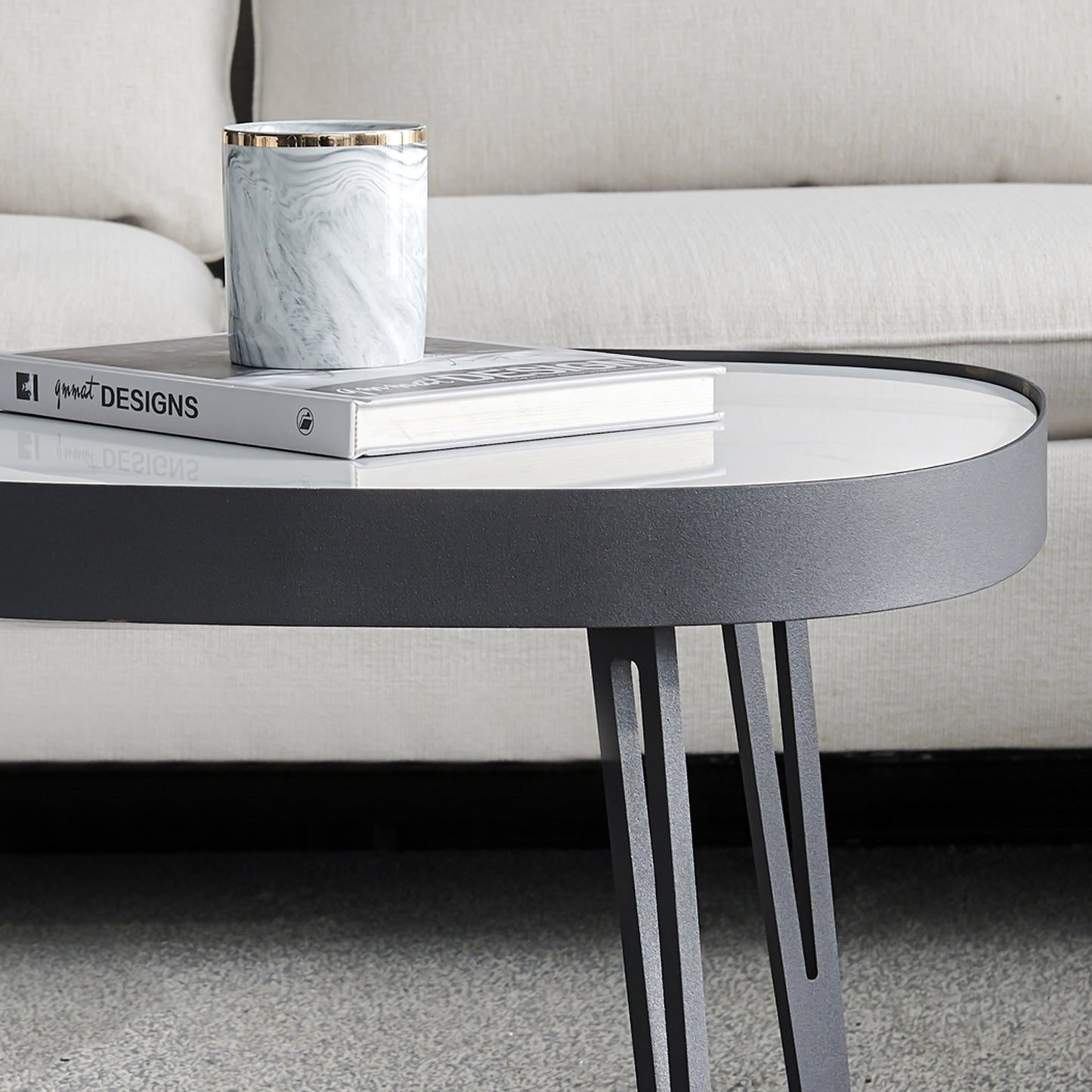 Modern coffee table,black metal frame with sintered stone tabletop