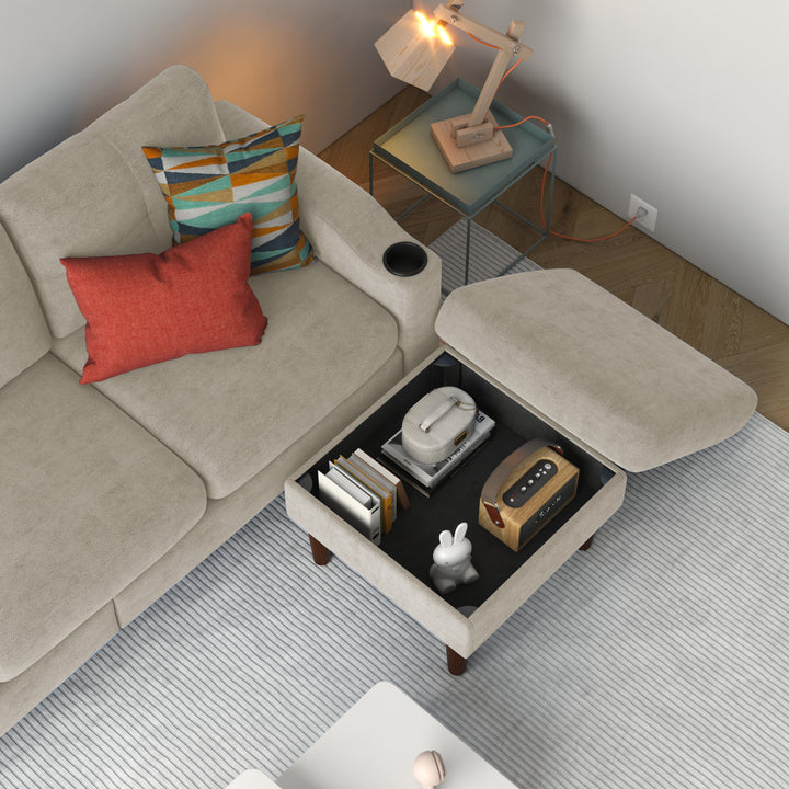 Combination Sofa Sofa L-Shaped Sofa with Footstools with Storage, Beige