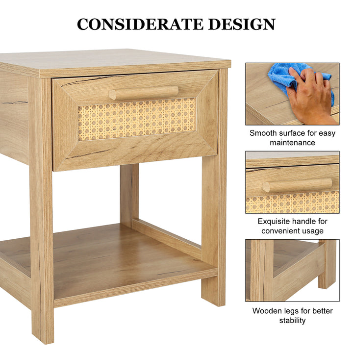 Nightstand Set of 2, 2 Drawer Dresser for Bedroom, Small Dresser with 2 Drawers and two open storage shelf  Natural Color